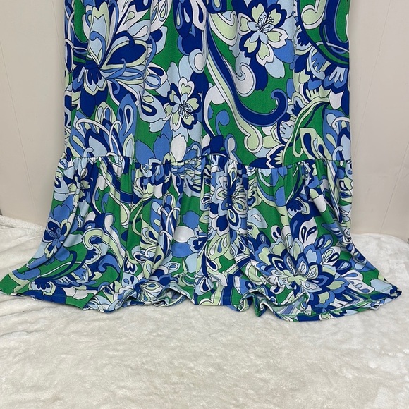 IMAN Blue and Green Flutter Sleeve Maxi Sun Dress - Picture 4 of 12